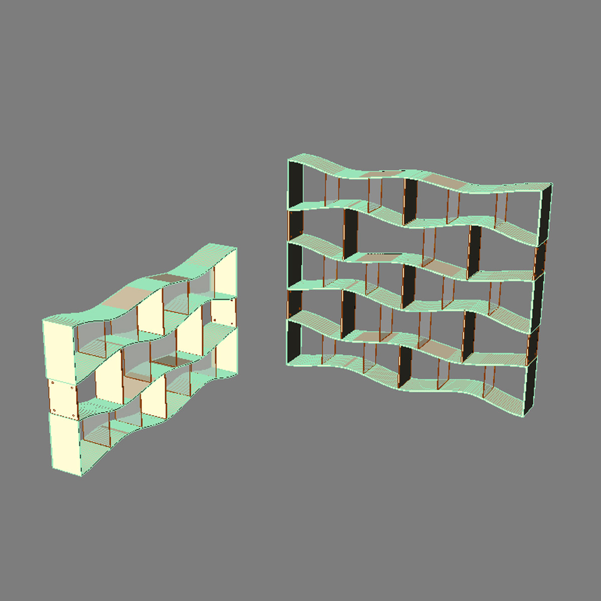 Bookshelf shelf with wave pattern 3D model_6