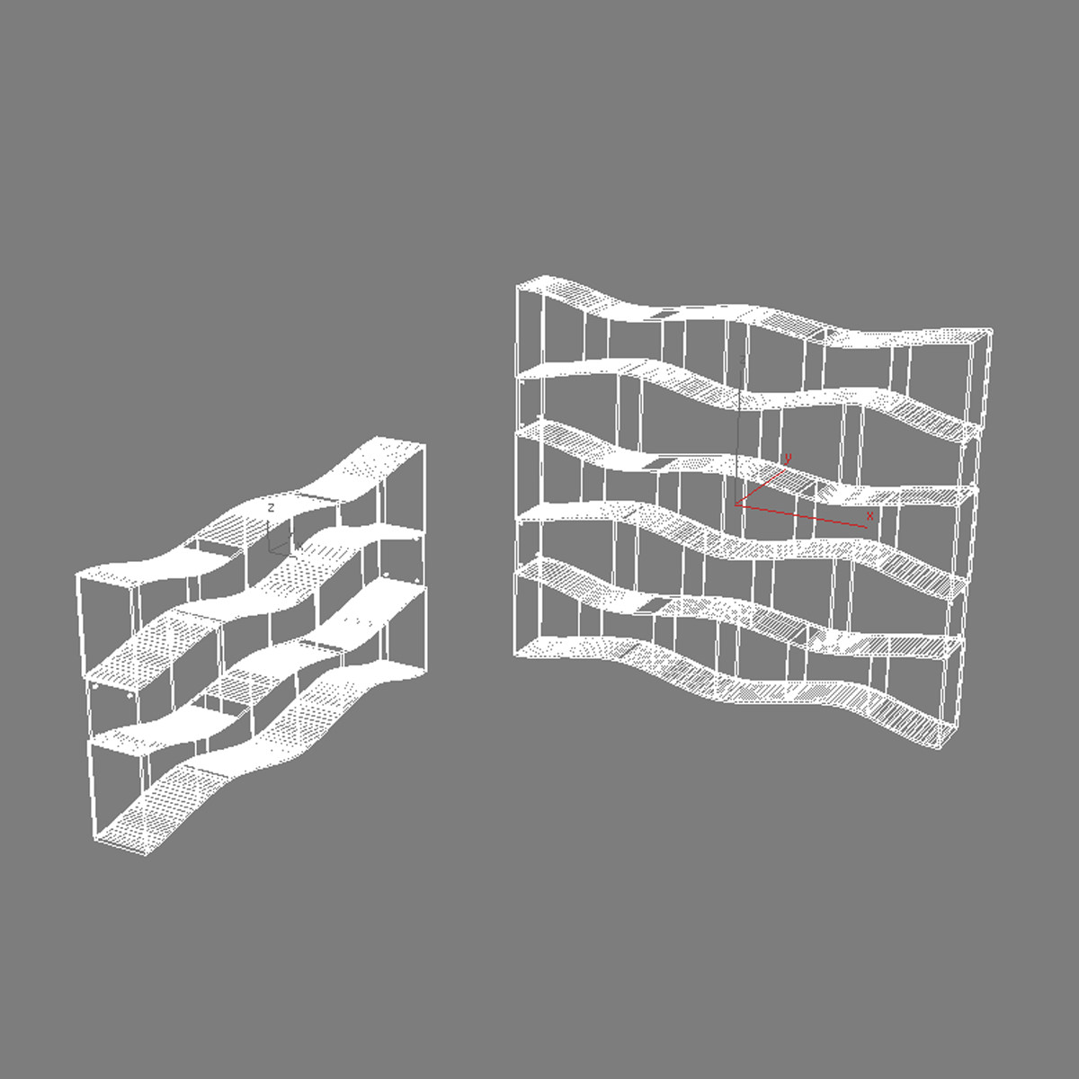 Bookshelf shelf with wave pattern 3D model_5