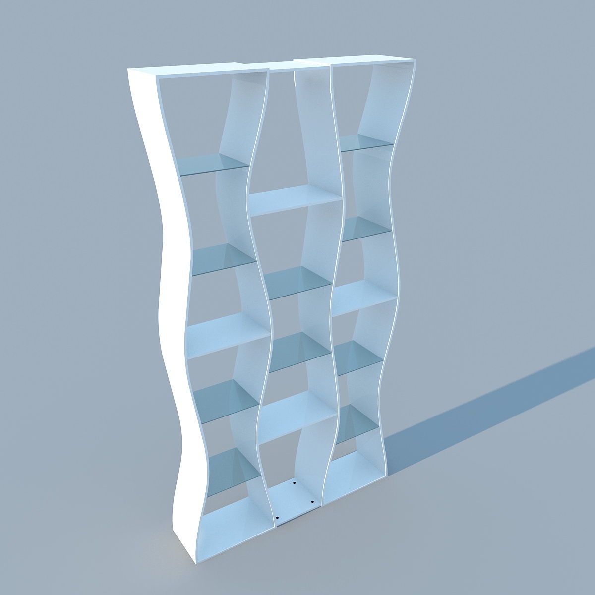 Bookshelf shelf with wave pattern 3D model_4