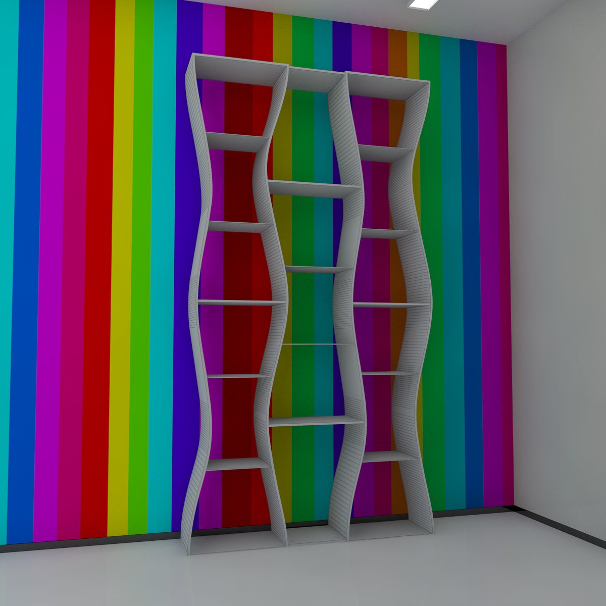 Bookshelf shelf with wave pattern 3D model_7
