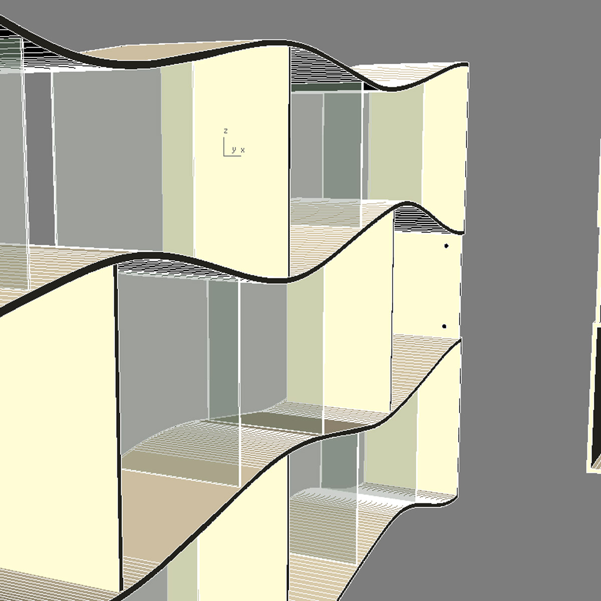 Bookshelf shelf with wave pattern 3D model_1