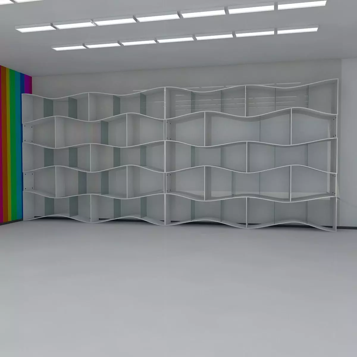 Bookshelf shelf with wave pattern 3D model_0
