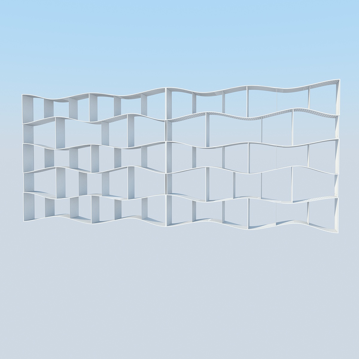 Bookshelf shelf with wave pattern 3D model_3
