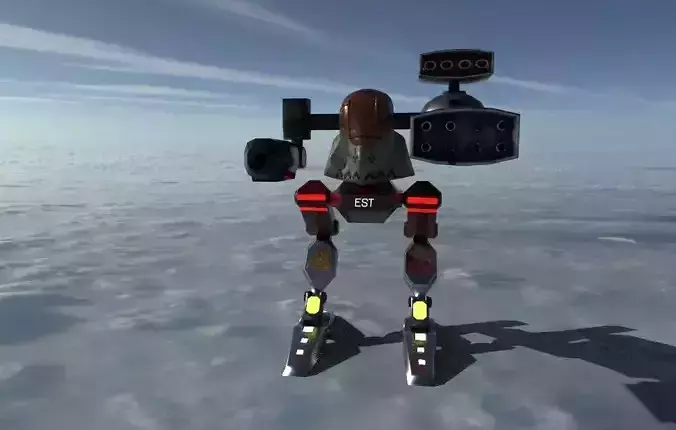 Battle-mech robot in sky