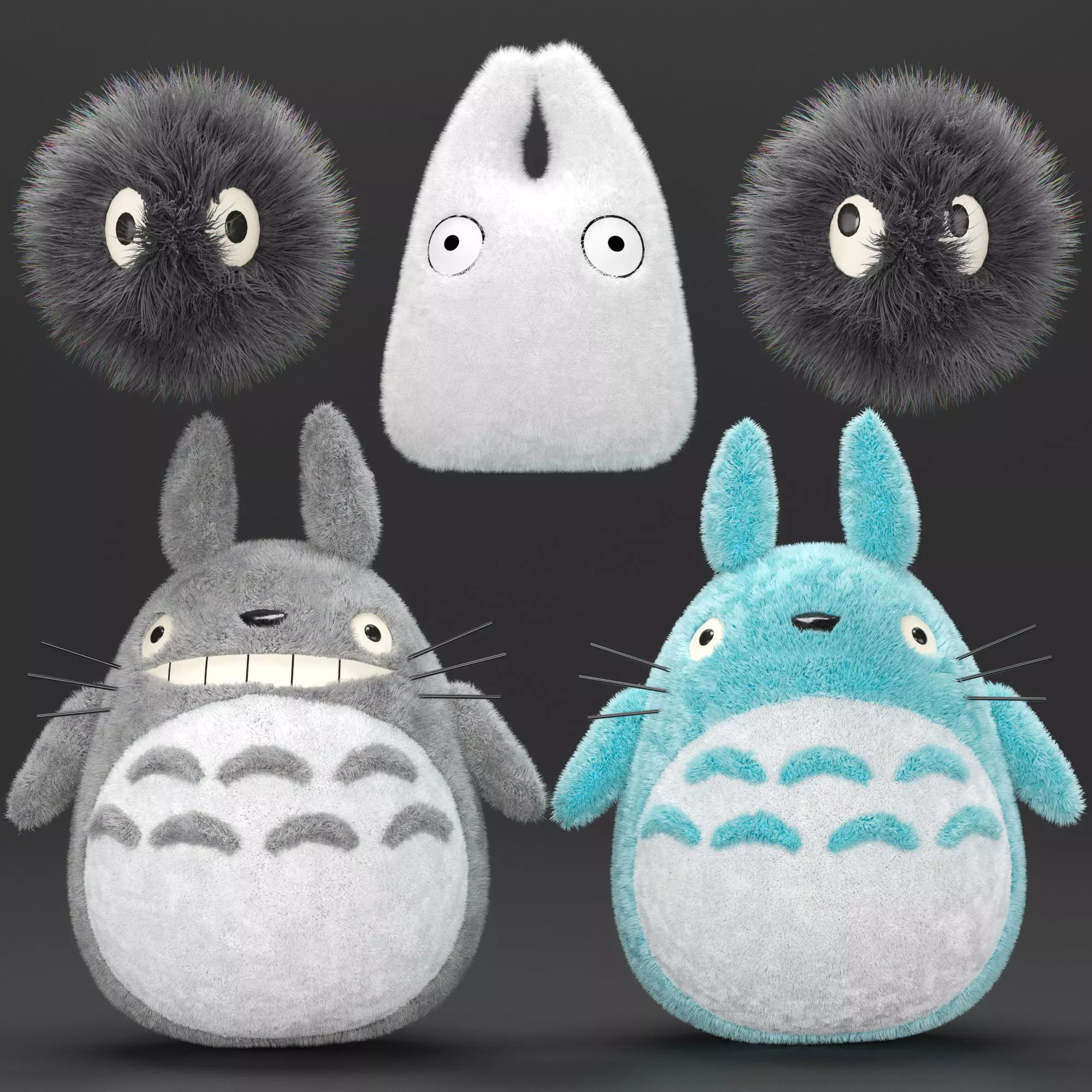 TotoroSet three totoro stuffed animals 3D model_0