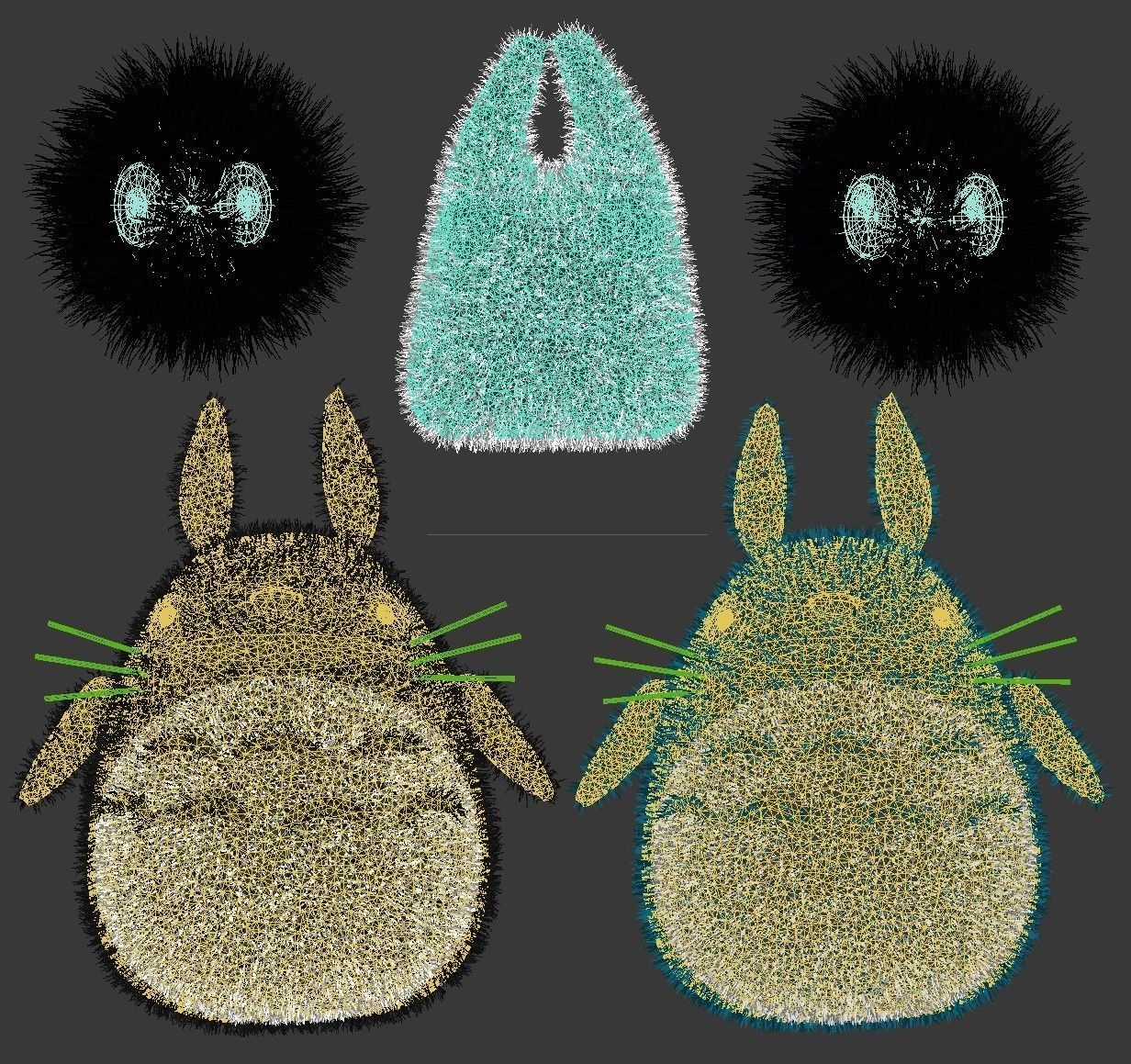 TotoroSet three totoro stuffed animals 3D model_4