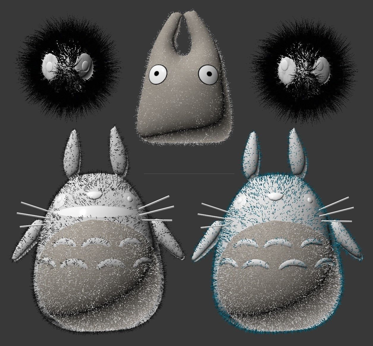 TotoroSet three totoro stuffed animals 3D model_2
