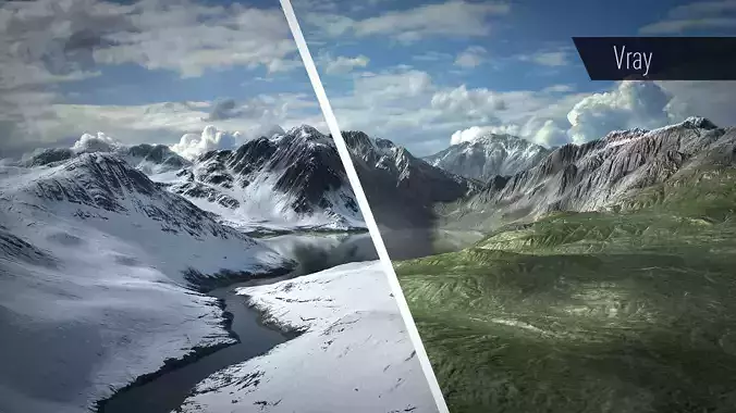 Mountain Lake Summer and Winter Textures Low-poly 3D model