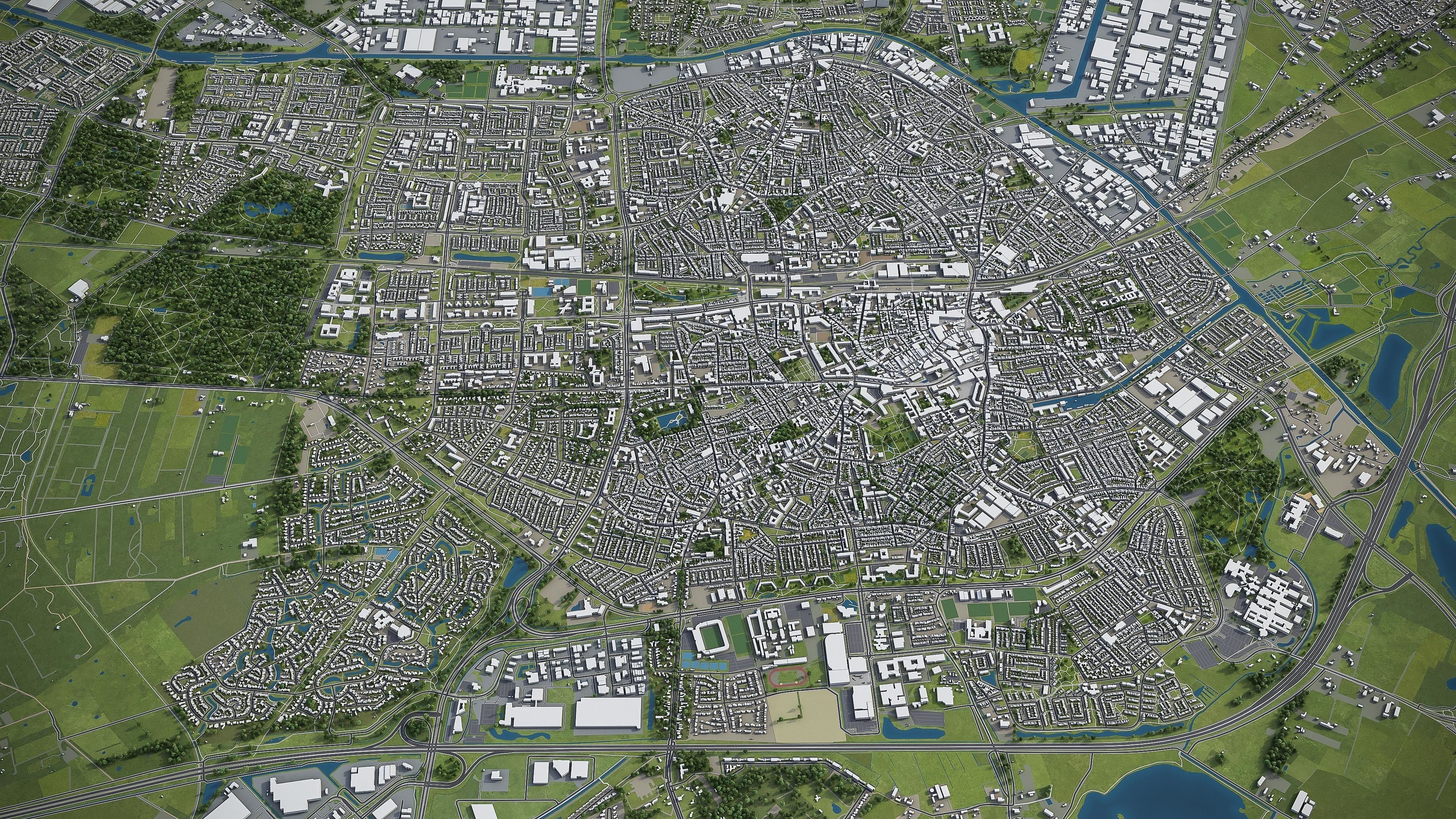 Breda and Tilburg - city and surroundings Low-poly 3D model_6