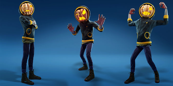 Halloween pumpkin Jack-o-lantern character Low-poly 3D model