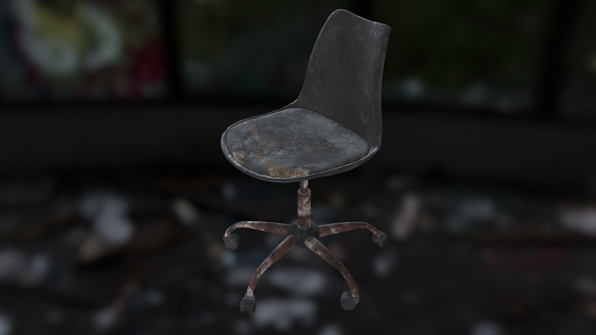 Old office chair Low-poly 3D model_6