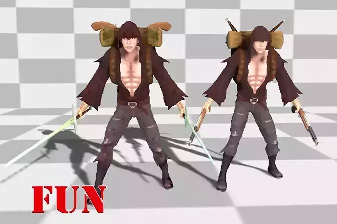 Wanderer dual warrior Low-poly 3D model