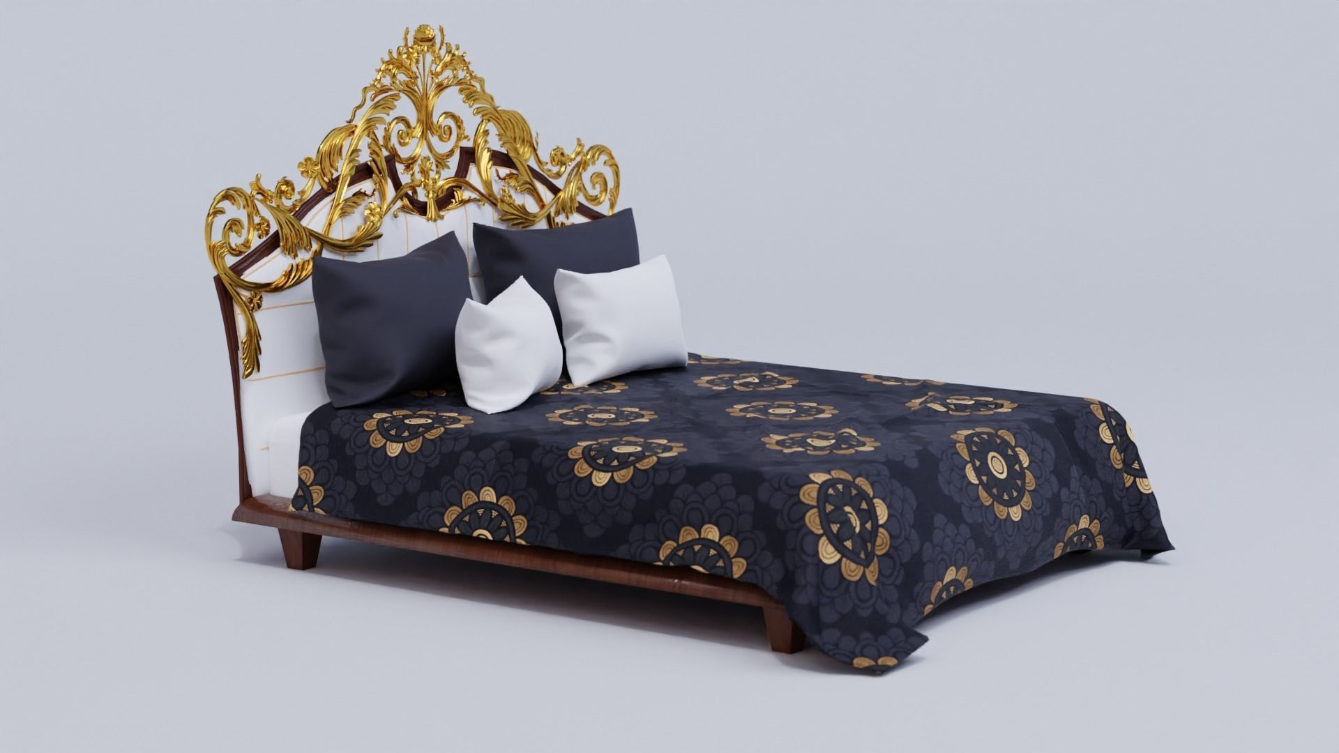 Classical Bed with 2 pairs of cushions Free 3D model_2