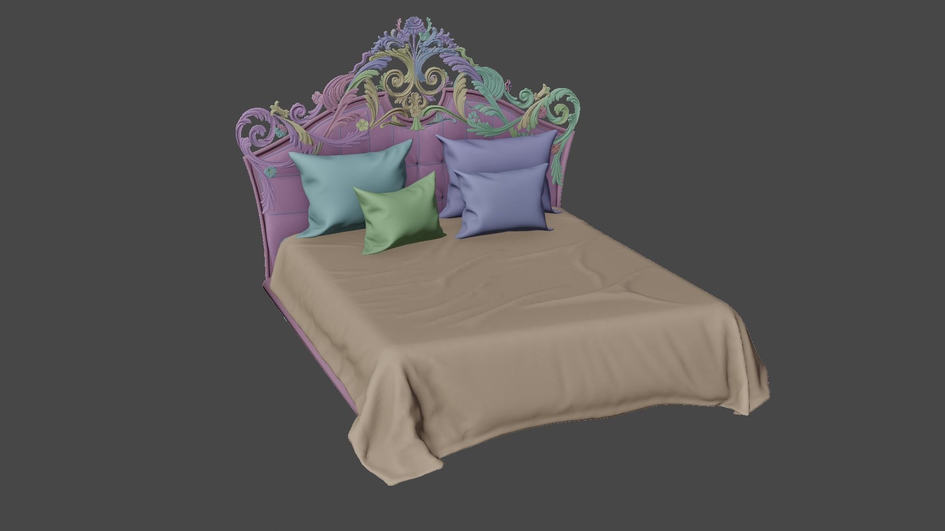 Classical Bed with 2 pairs of cushions Free 3D model_10