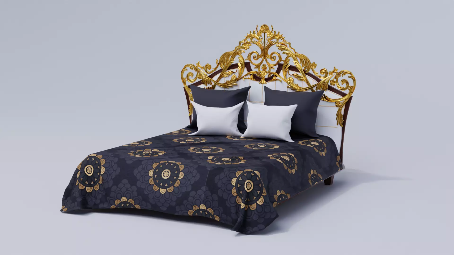 Classical Bed with 2 pairs of cushions Free 3D model_0
