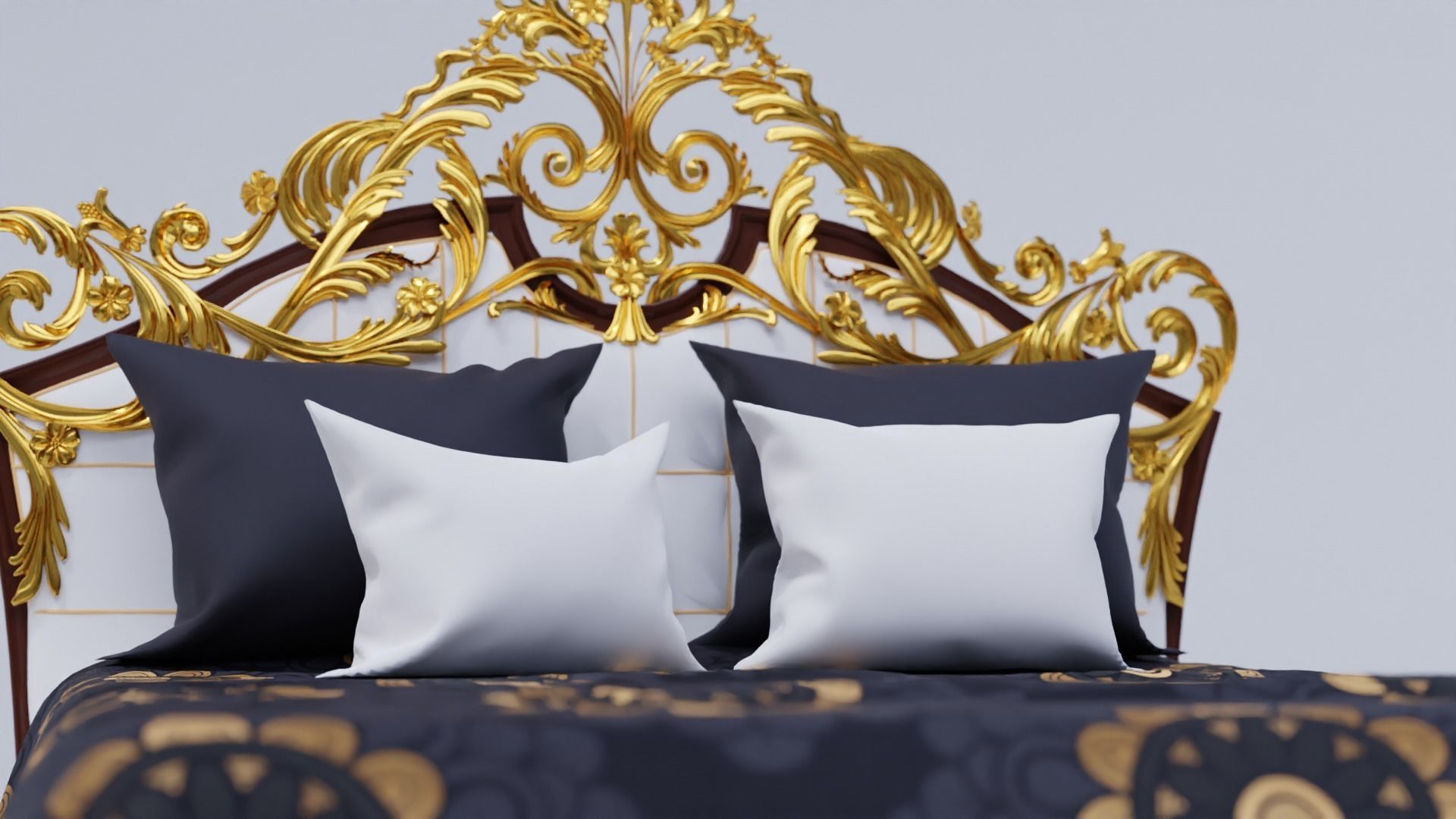 Classical Bed with 2 pairs of cushions Free 3D model_8