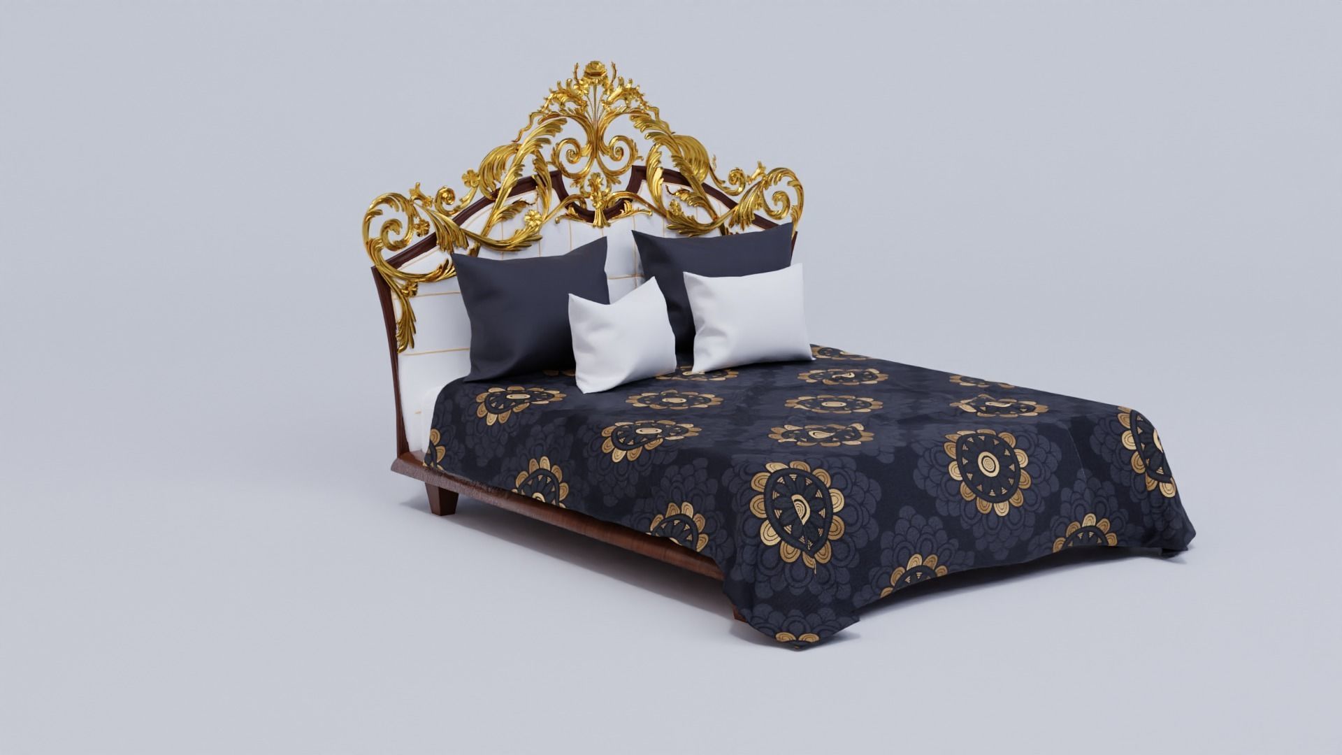 Classical Bed with 2 pairs of cushions Free 3D model_1