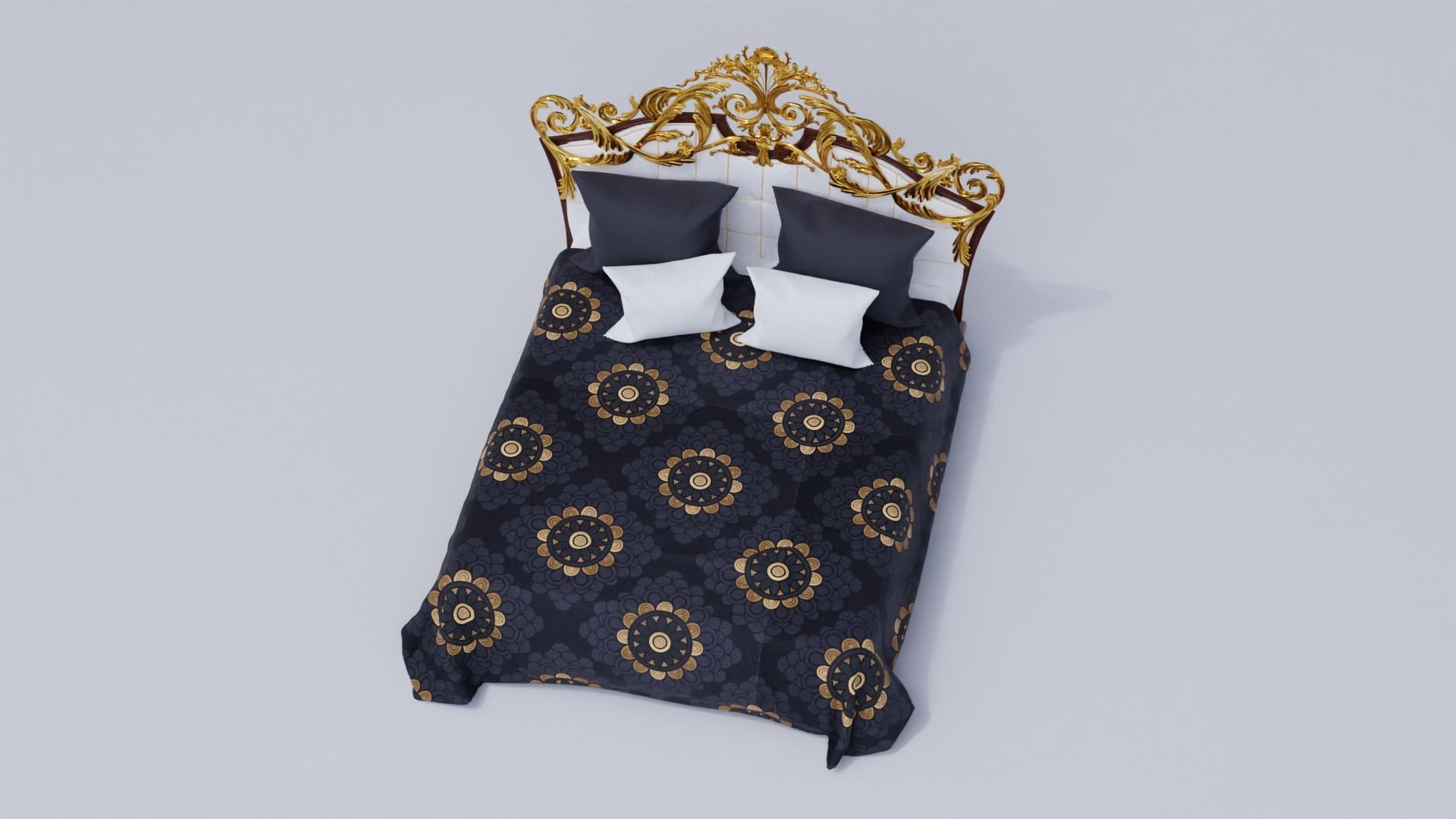 Classical Bed with 2 pairs of cushions Free 3D model_5