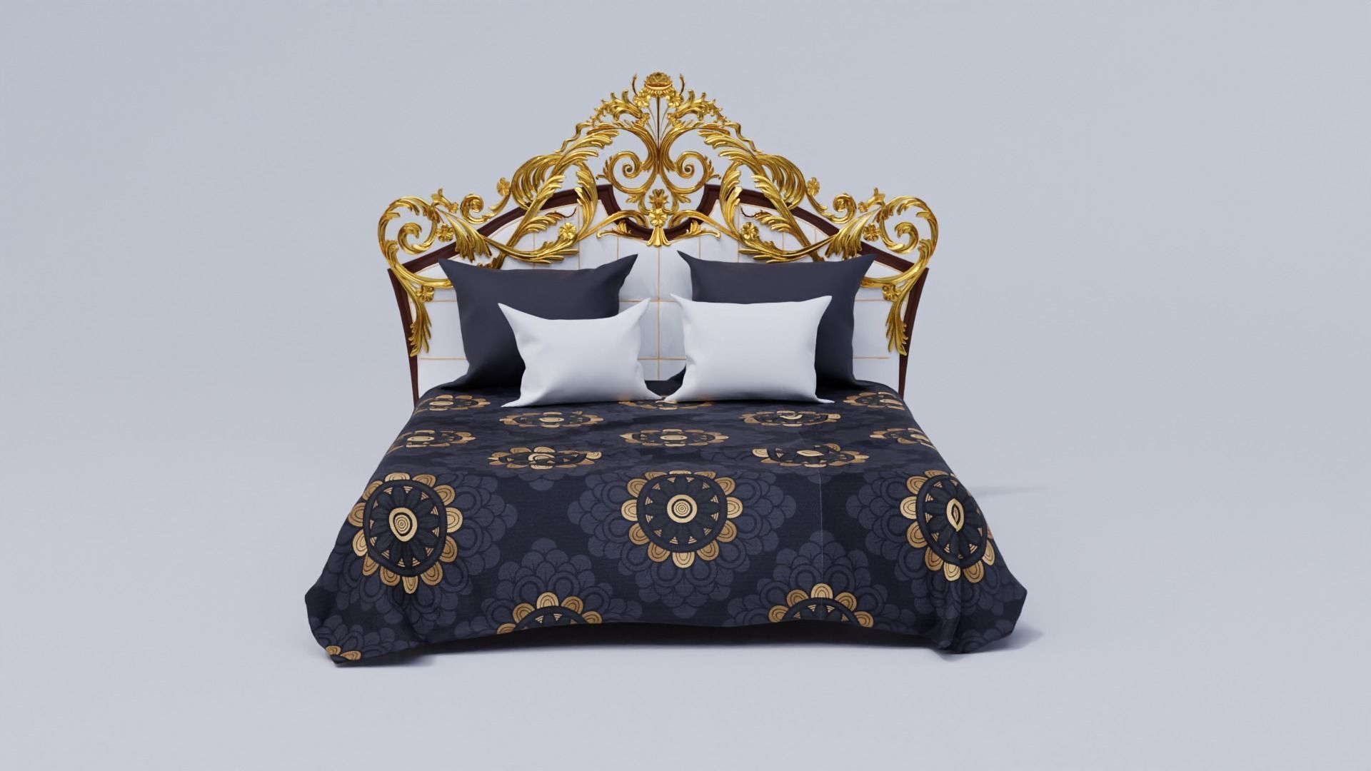 Classical Bed with 2 pairs of cushions Free 3D model_3
