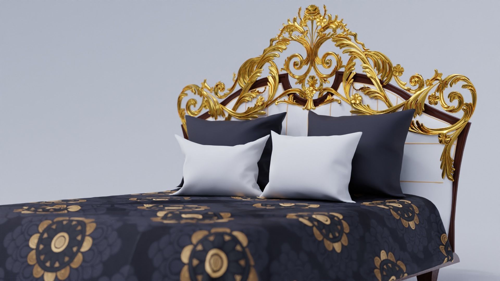 Classical Bed with 2 pairs of cushions Free 3D model_7