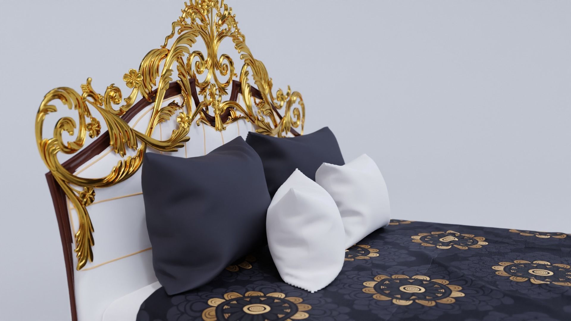 Classical Bed with 2 pairs of cushions Free 3D model_6