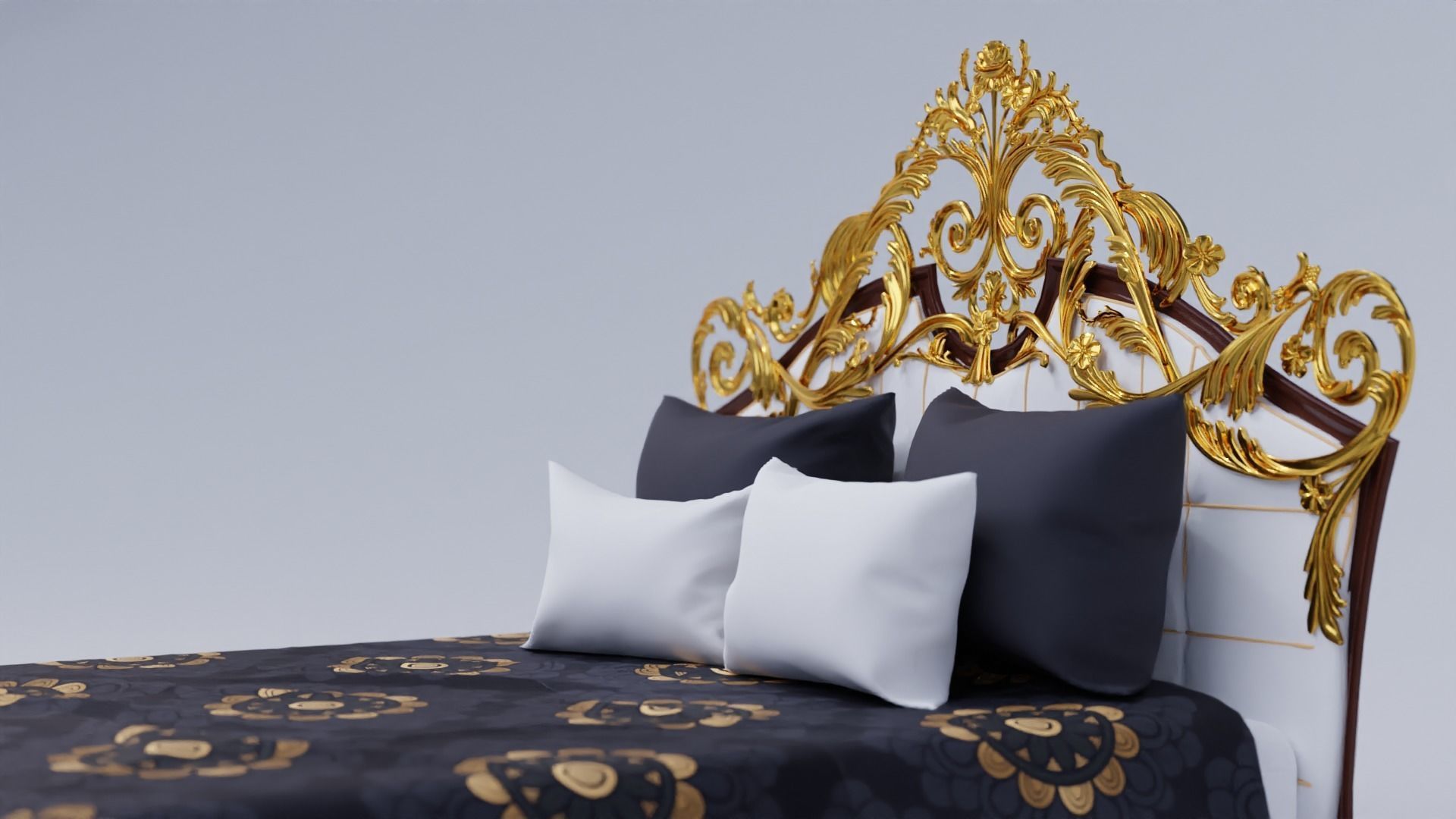 Classical Bed with 2 pairs of cushions Free 3D model_4