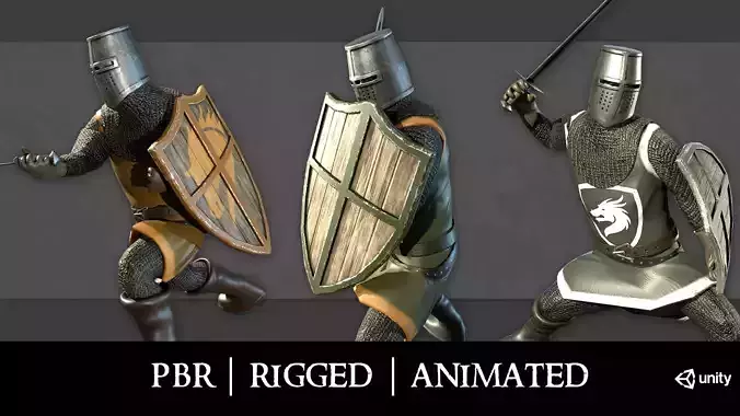 Knight with a shield Low-poly 3D model