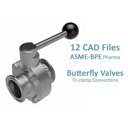 Manual Butterfly Valves - ASME-BPE Tri Clamp Connections -  3D model