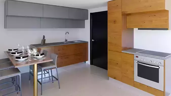 KITCHEN modern with wooden cabinets and stainless steel appliances