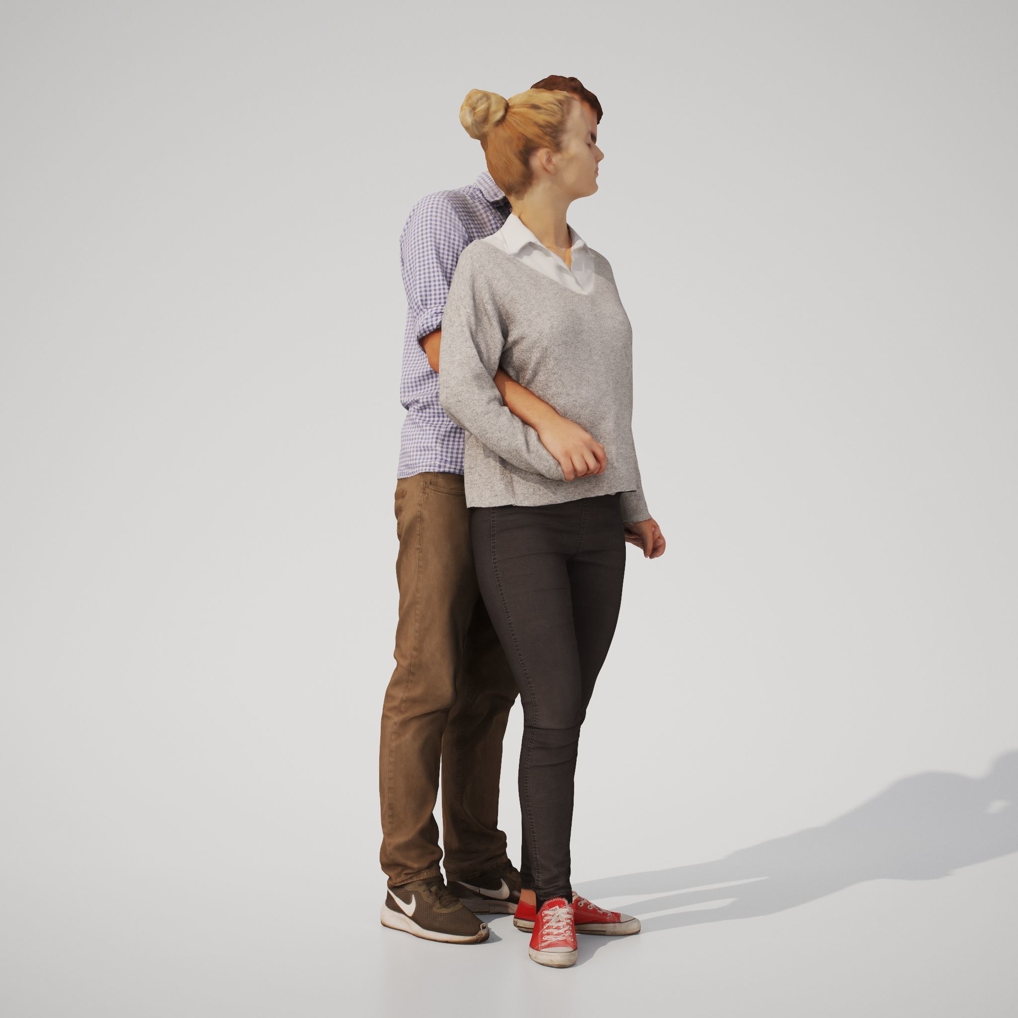 Couple 01 Man and  Woman posed in casual outfits 3D model_2