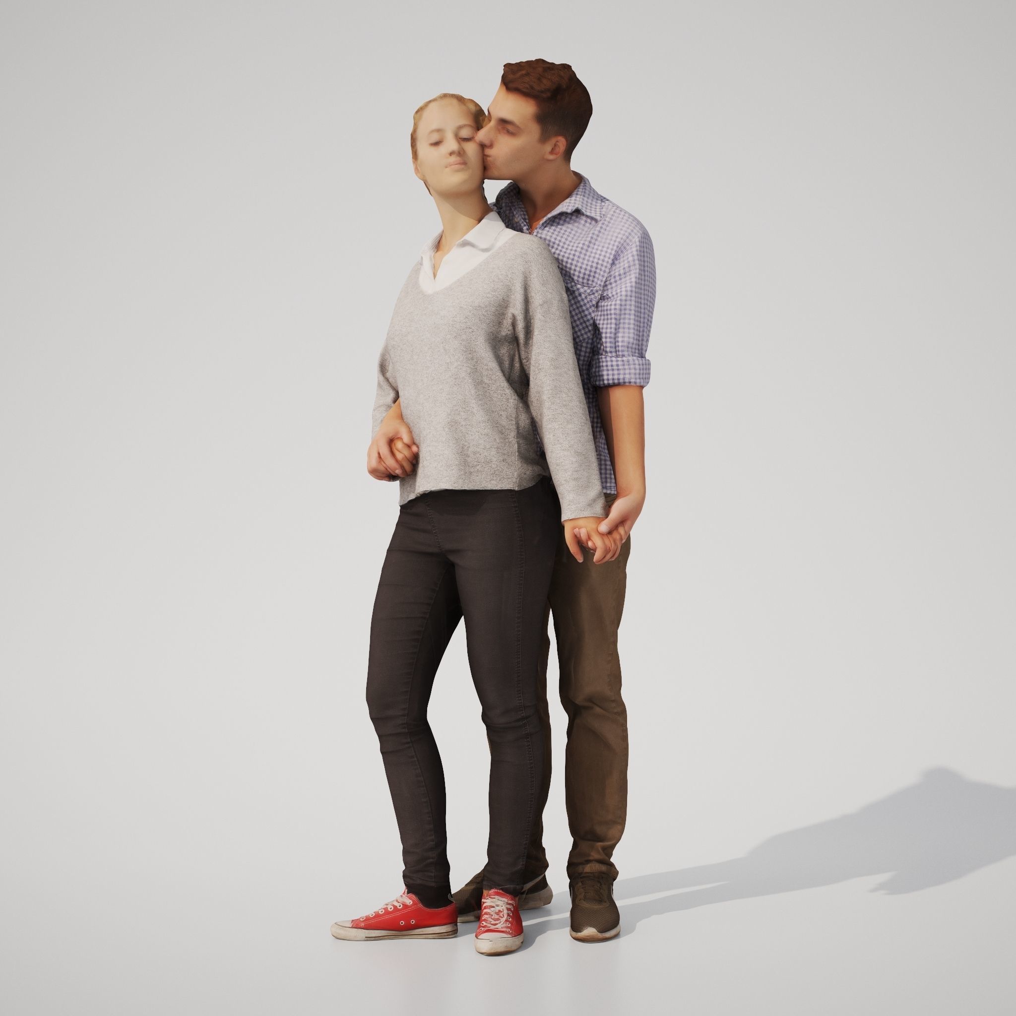 Couple 01 Man and  Woman posed in casual outfits 3D model_5