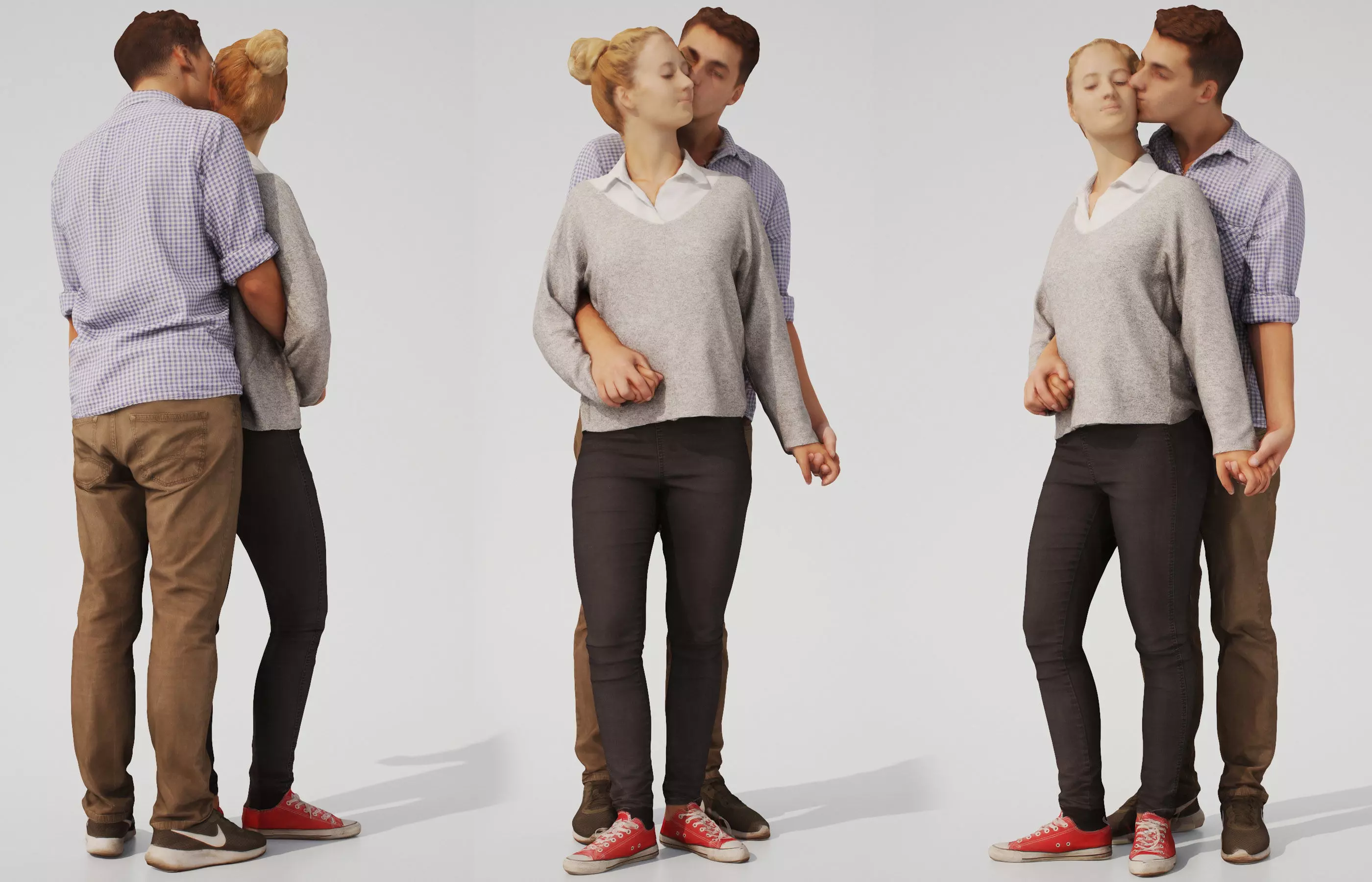 Couple 01 Man and  Woman posed in casual outfits 3D model_0