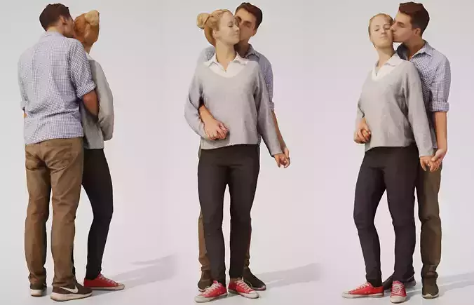 Couple 01 Man and  Woman posed in casual outfits 3D model