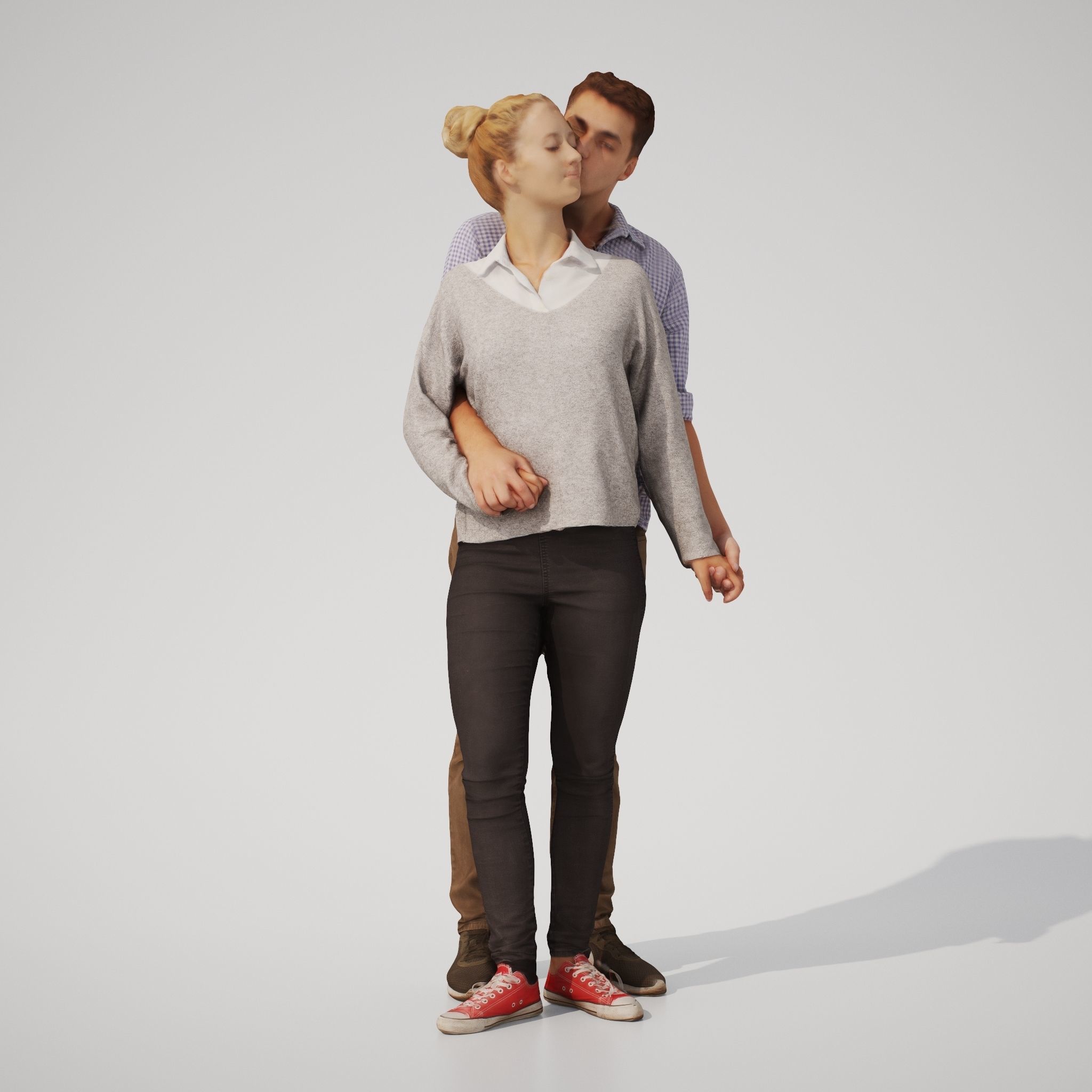 Couple 01 Man and  Woman posed in casual outfits 3D model_1