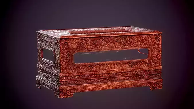 Lowpoly Wooden box with dragons carved on Low-poly 3D model