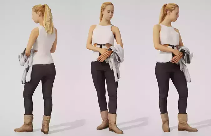 Paola 01 Woman posed standing in casual outfit holding jacket 3D model Paola 01 Woman posed standing in casual outfit holding jacket 3D model