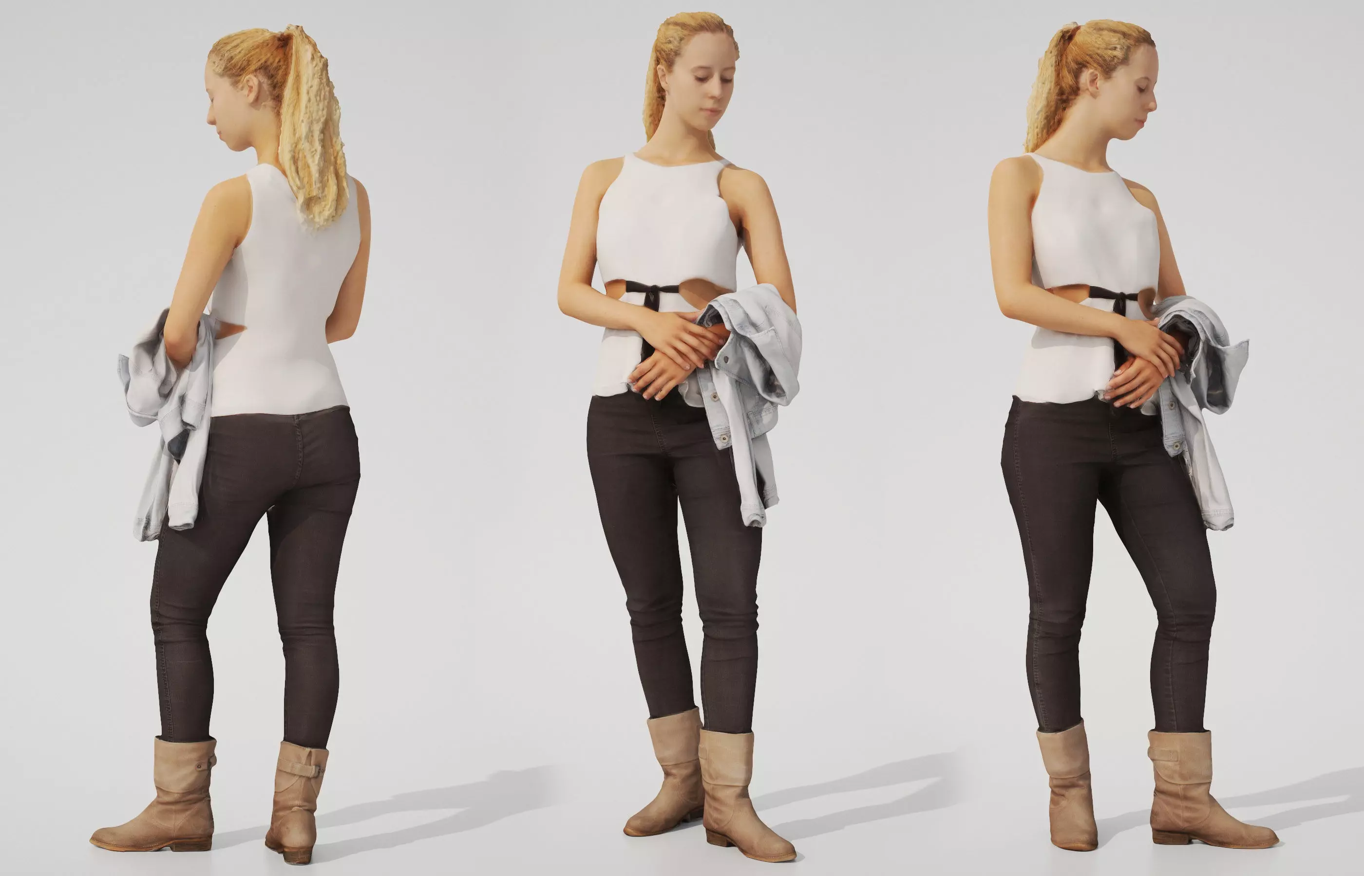 Paola 01 Woman posed standing in casual outfit holding jacket 3D model_0