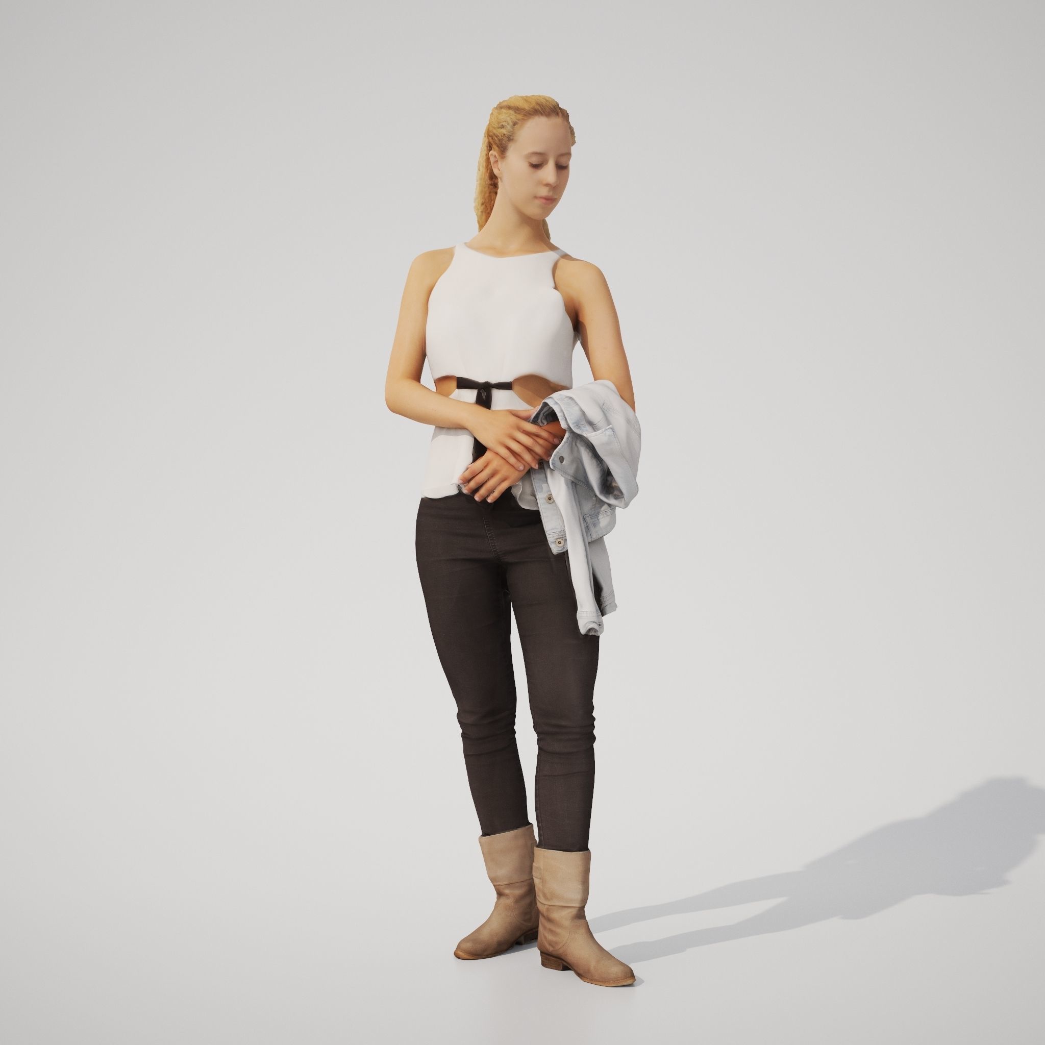 Paola 01 Woman posed standing in casual outfit holding jacket 3D model_1
