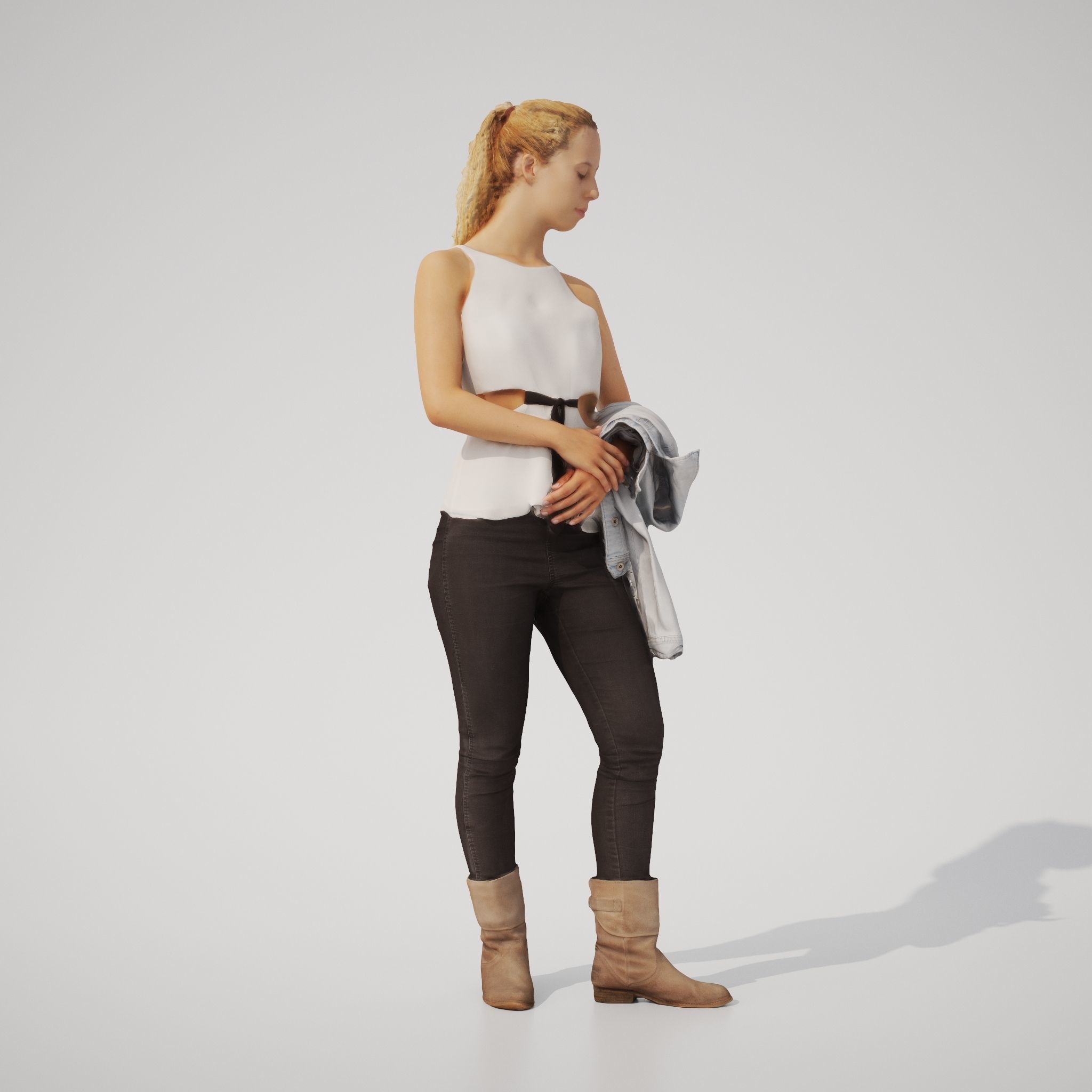 Paola 01 Woman posed standing in casual outfit holding jacket 3D model_2