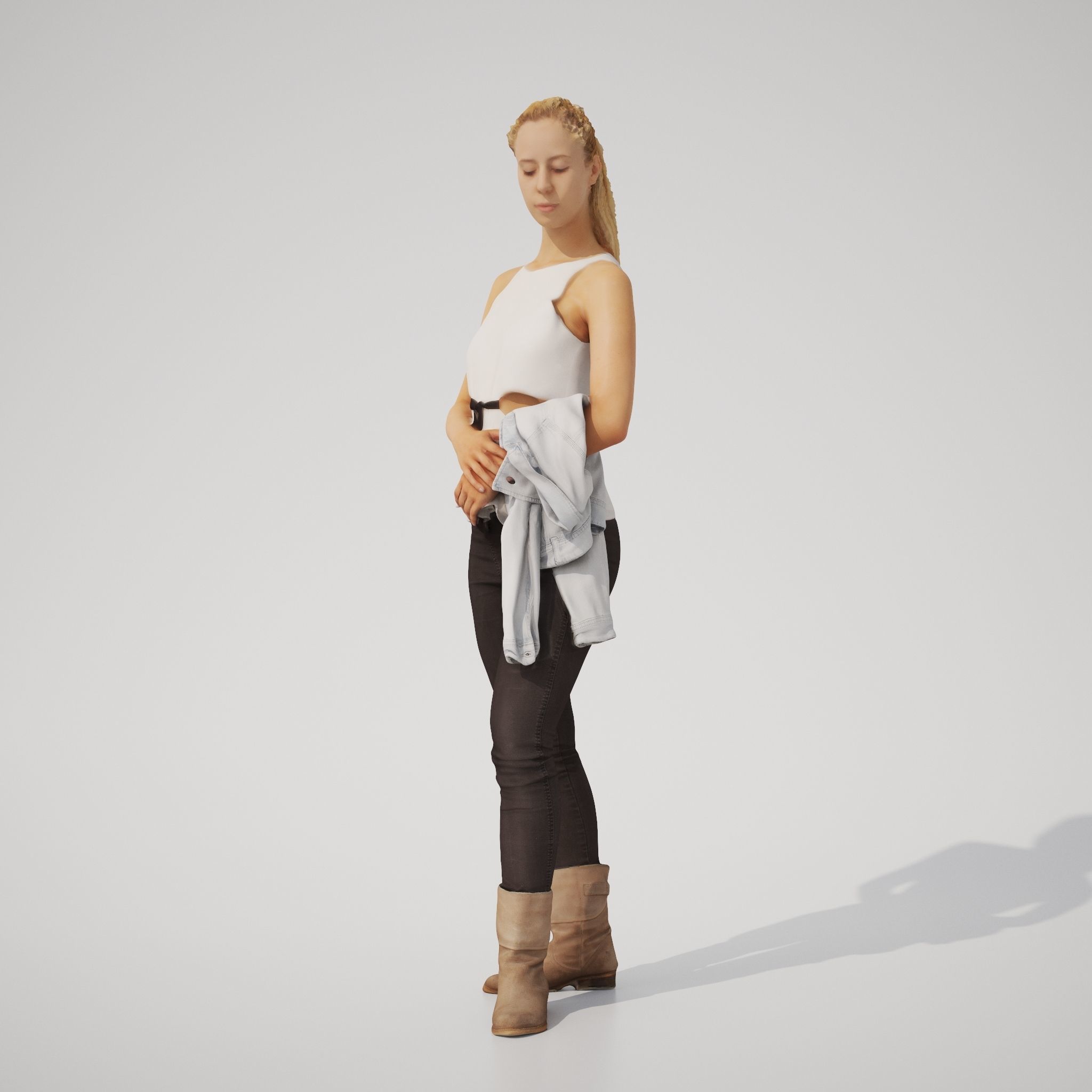 Paola 01 Woman posed standing in casual outfit holding jacket 3D model_5