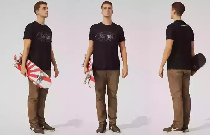 Tom 02 Man posed standing casual outfit with skateboard 3D model