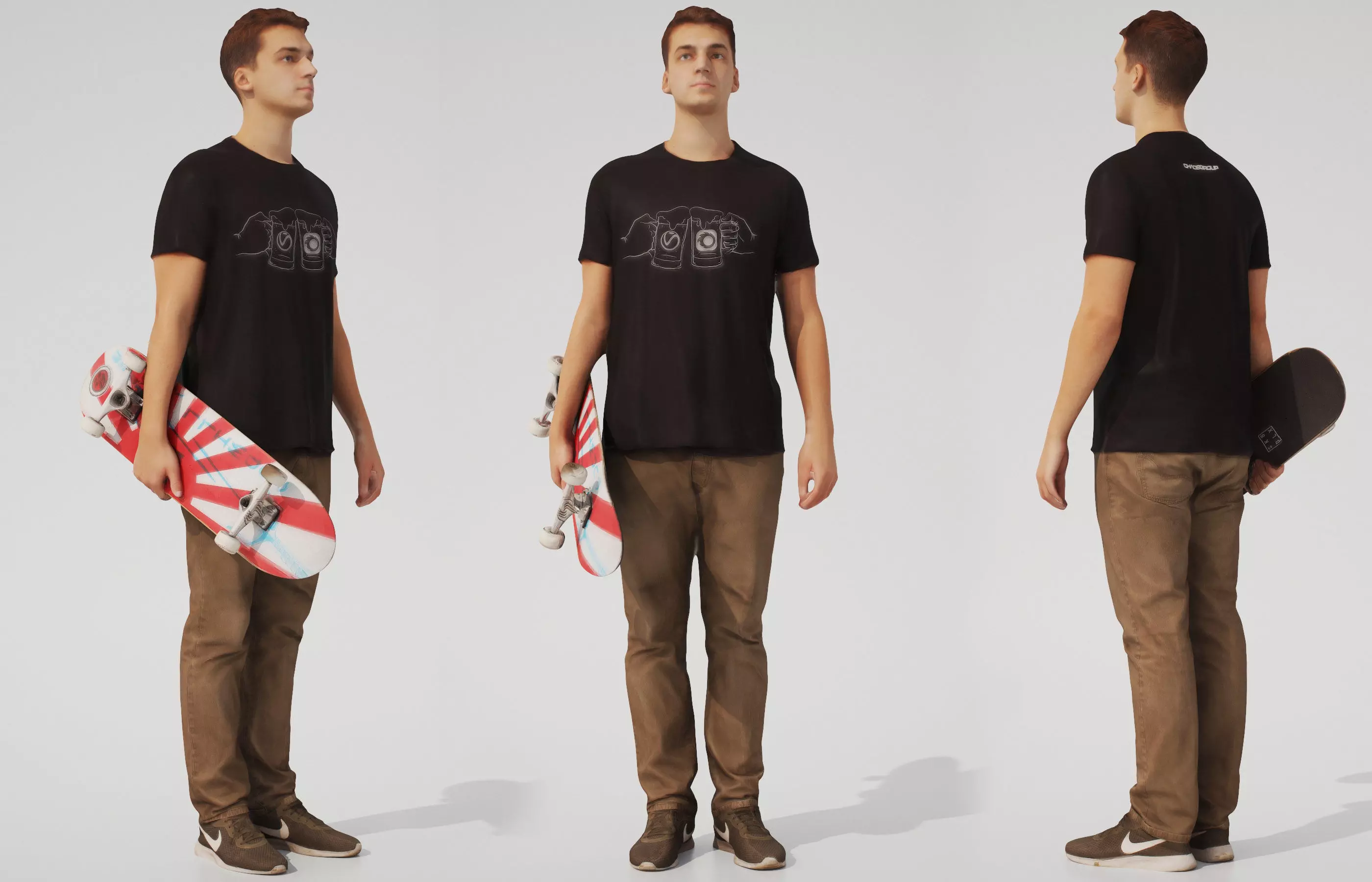 Tom 02 Man posed standing casual outfit with skateboard 3D model_0