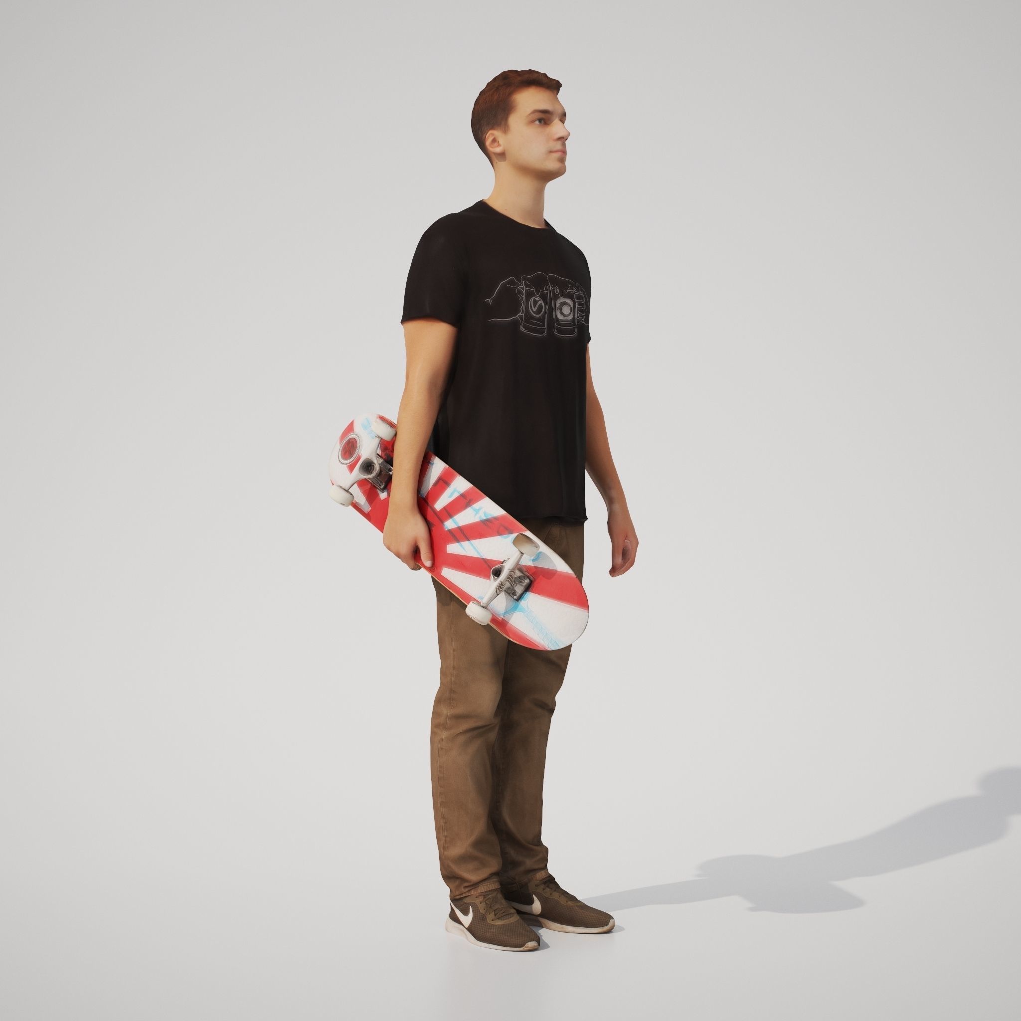 Tom 02 Man posed standing casual outfit with skateboard 3D model_3