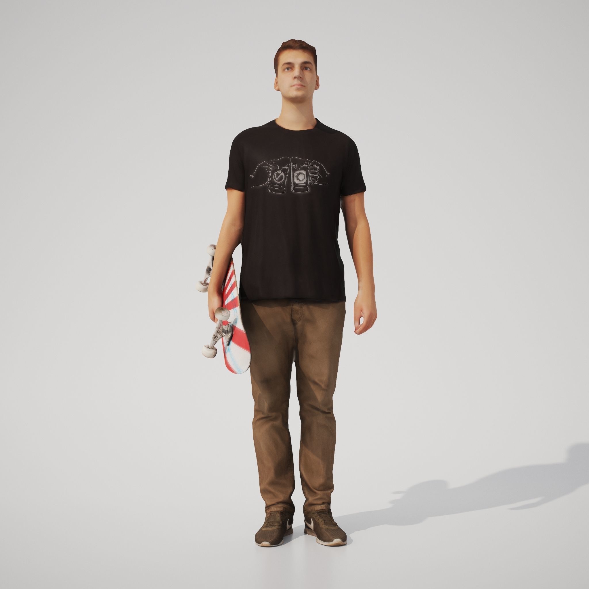 Tom 02 Man posed standing casual outfit with skateboard 3D model_2