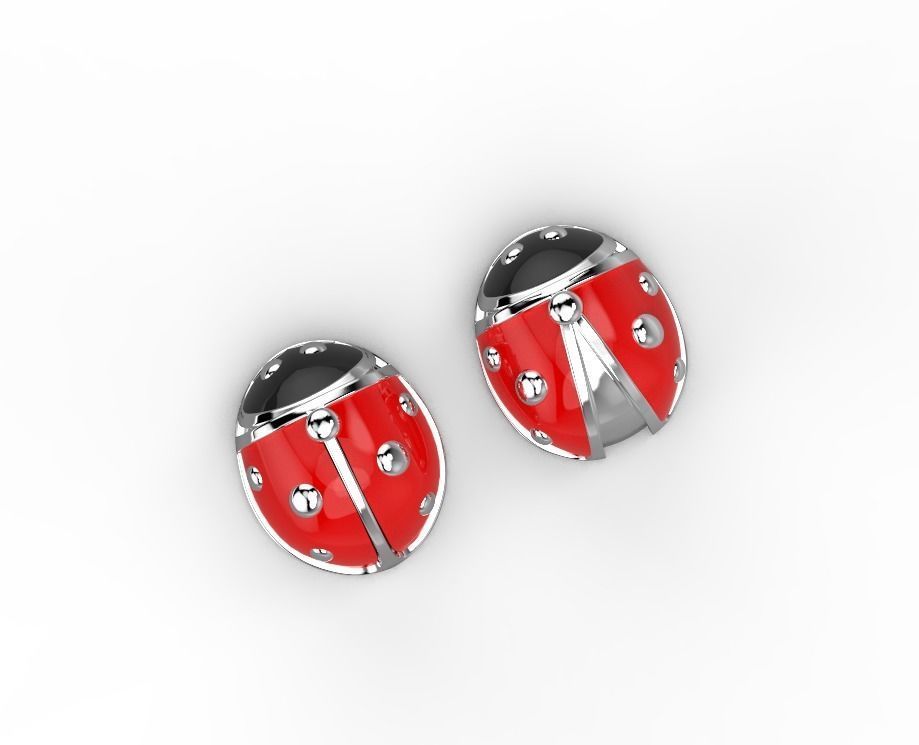 101112 SE stud earrings ladybugs with enamel  3D print model_3