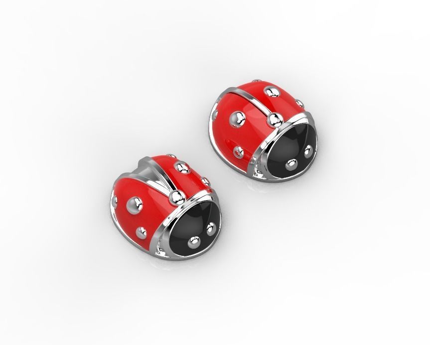 101112 SE stud earrings ladybugs with enamel  3D print model_4