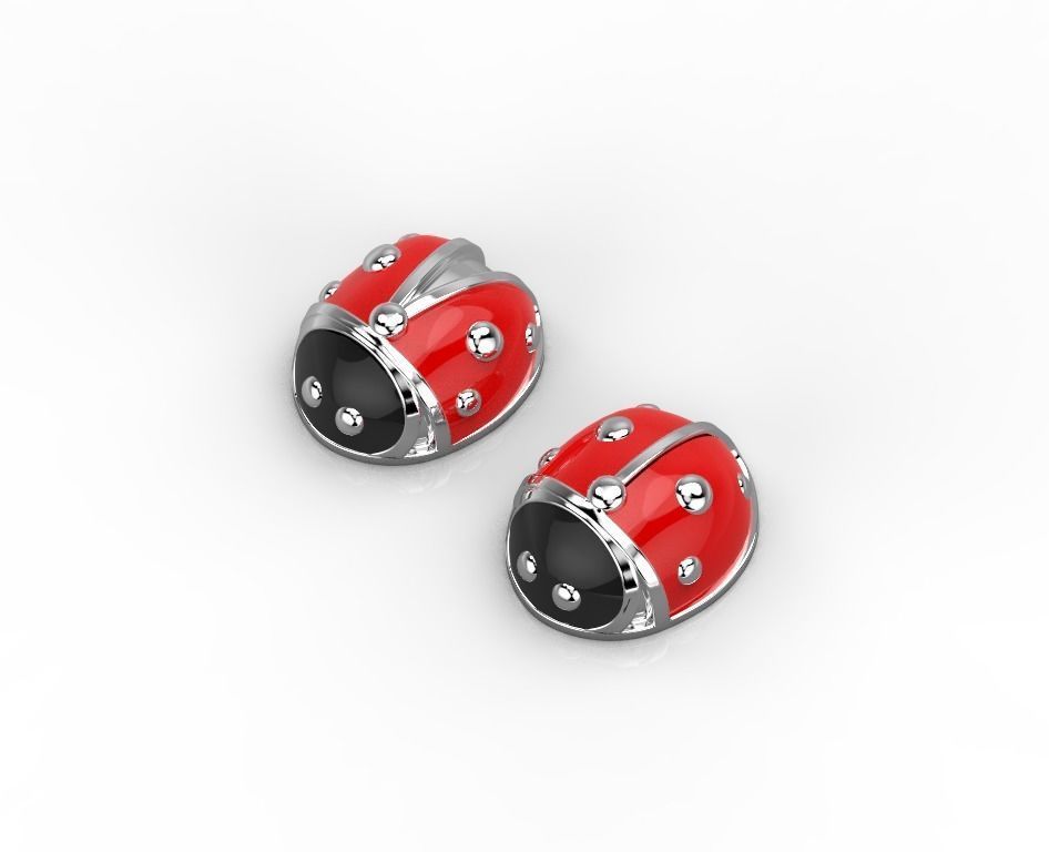 101112 SE stud earrings ladybugs with enamel  3D print model_1