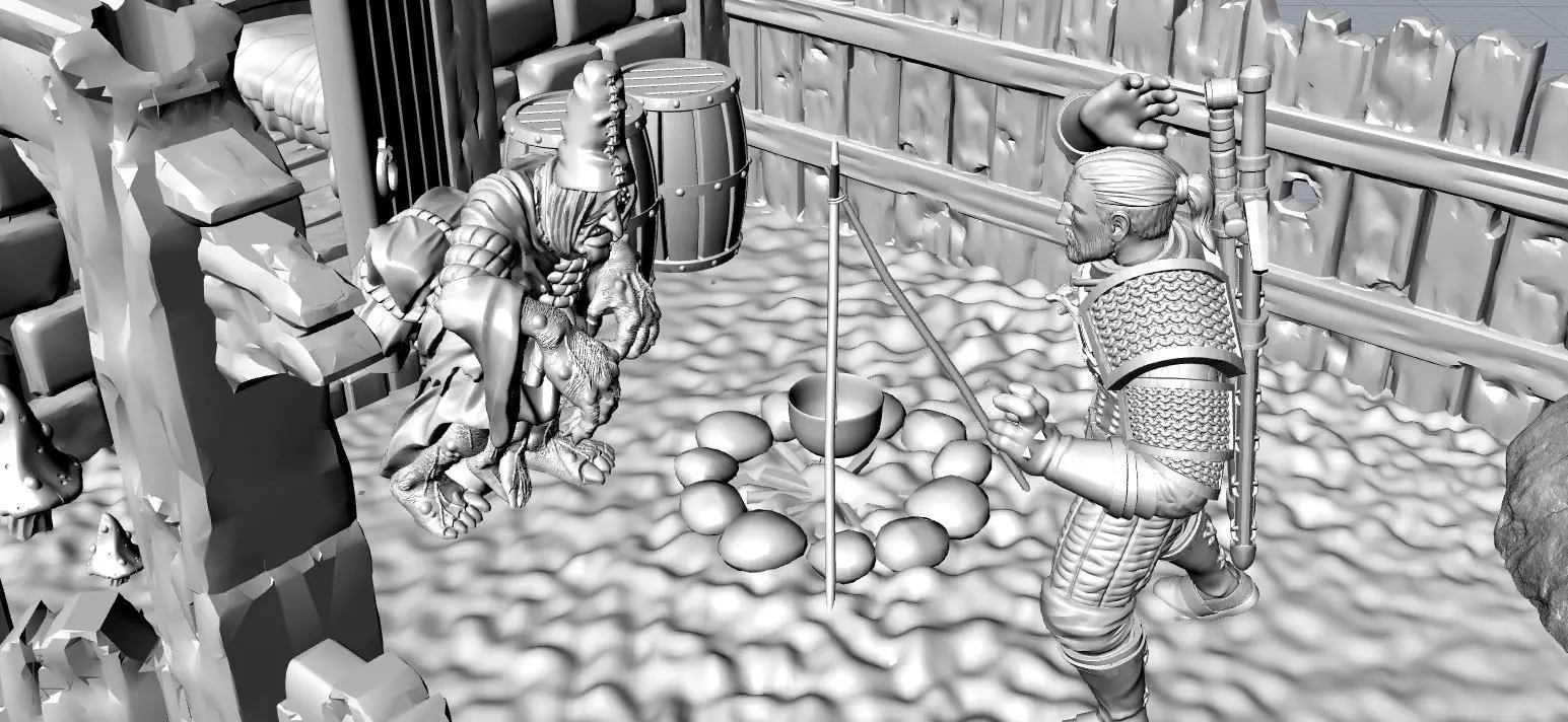 witcher two people in medieval setting 3D model