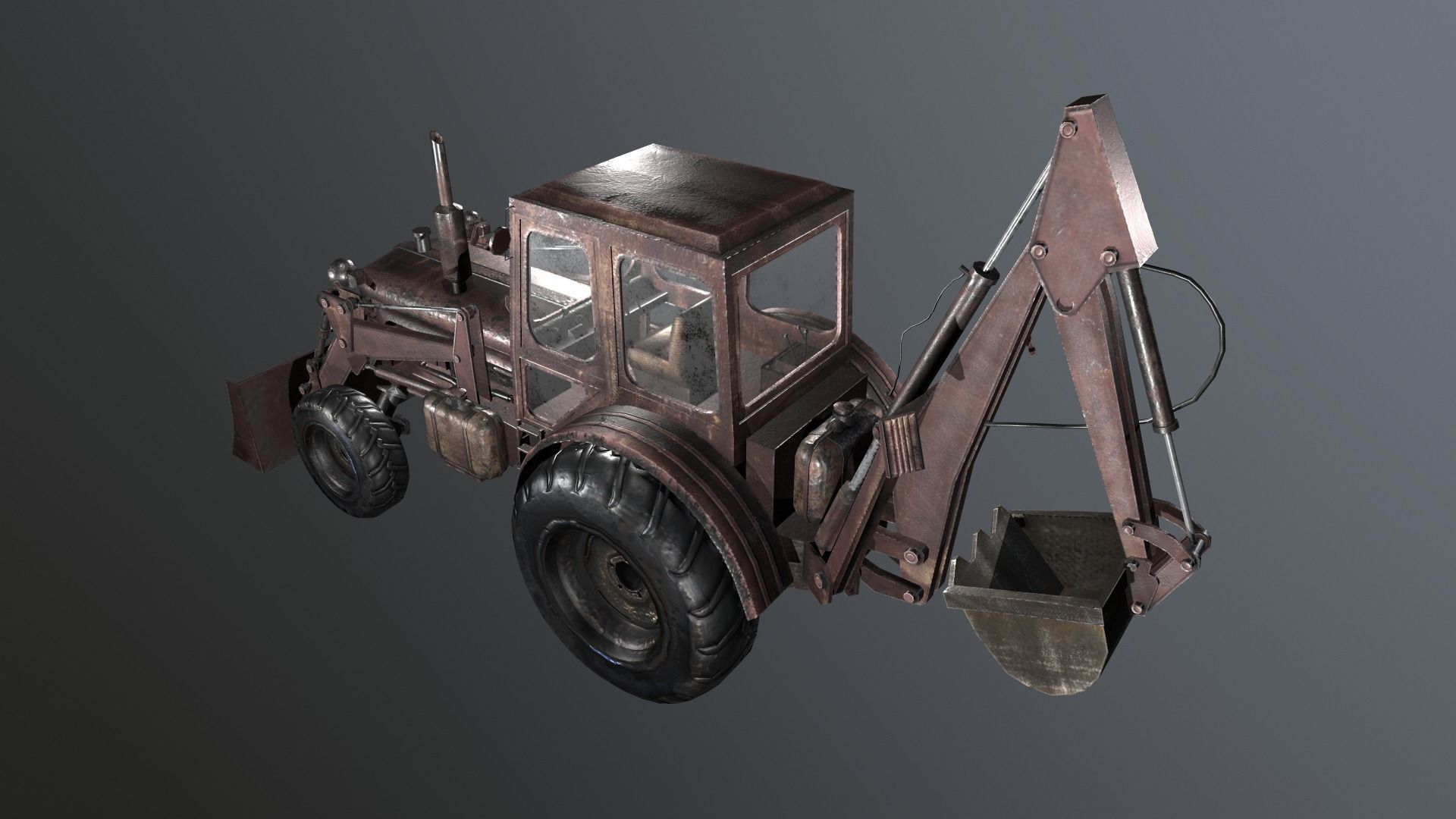 Tractor excavator model Low-poly 3D model_10