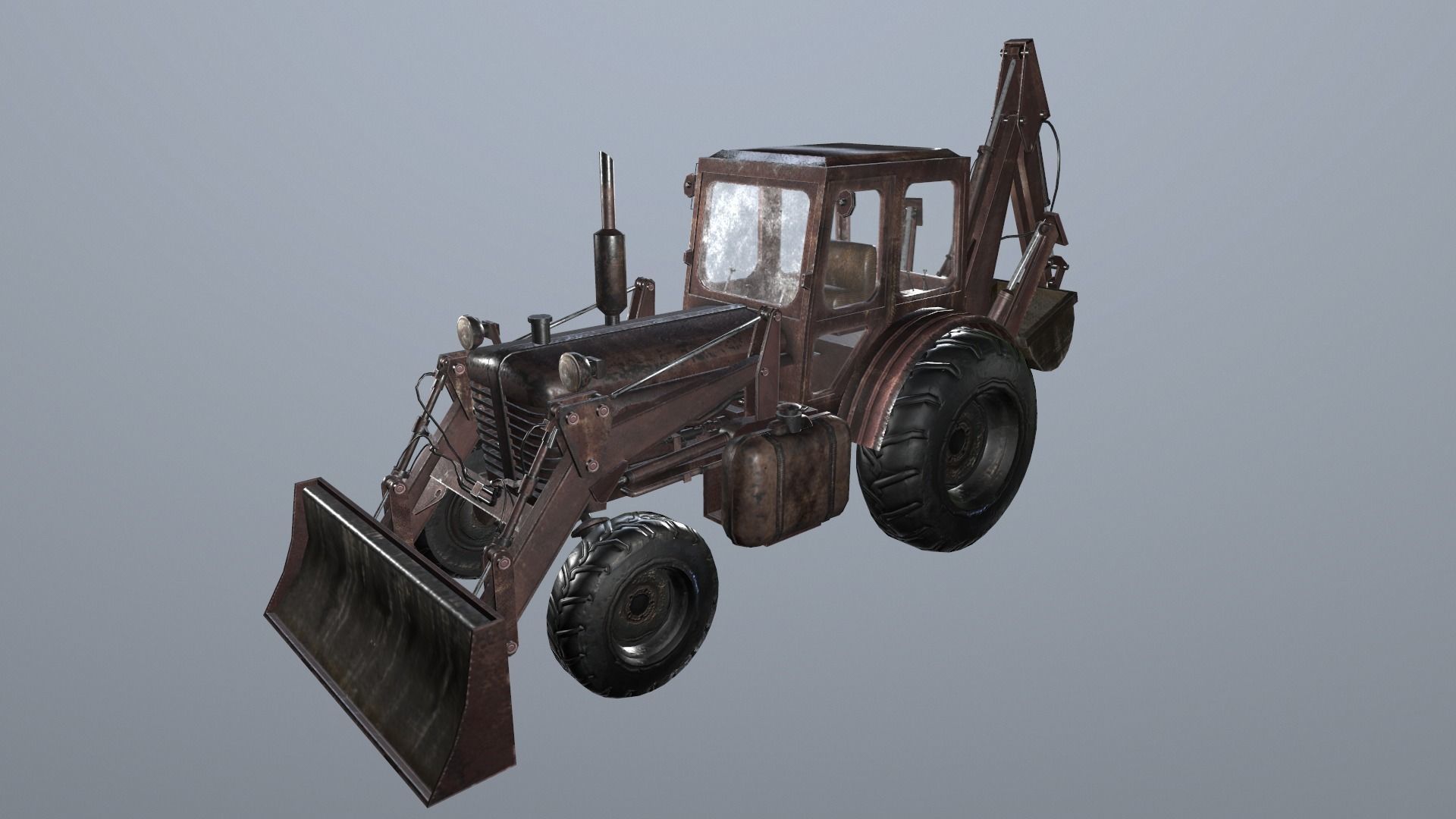 Tractor excavator model Low-poly 3D model_5